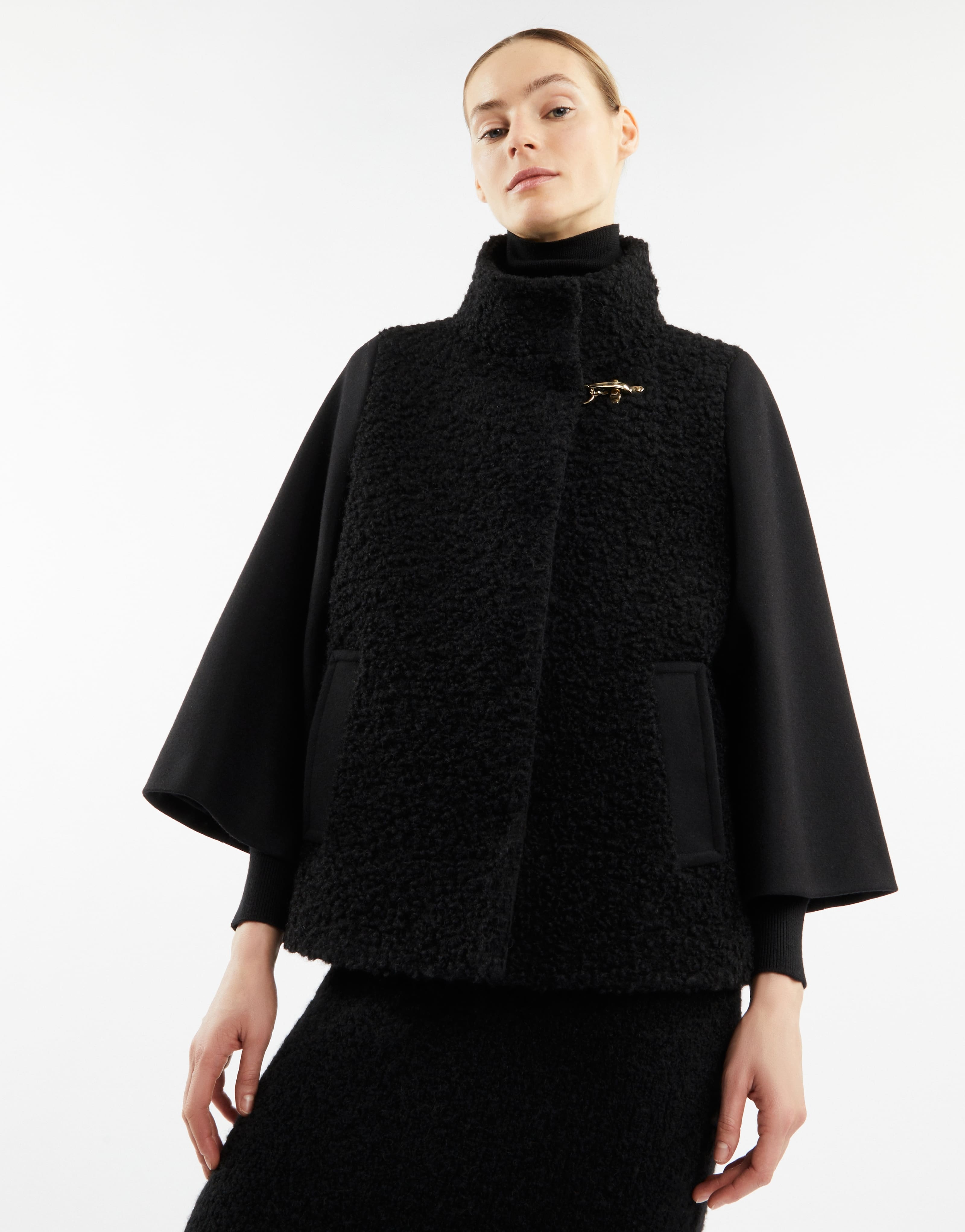 Fay Jacket With Front Pockets And High Collar In Black