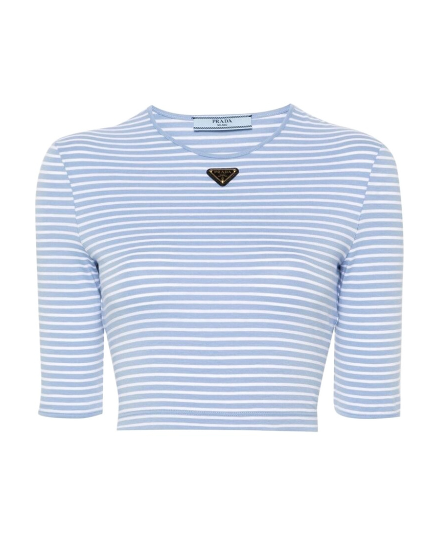Prada Logo Cotton-blend Crop Top In Blue