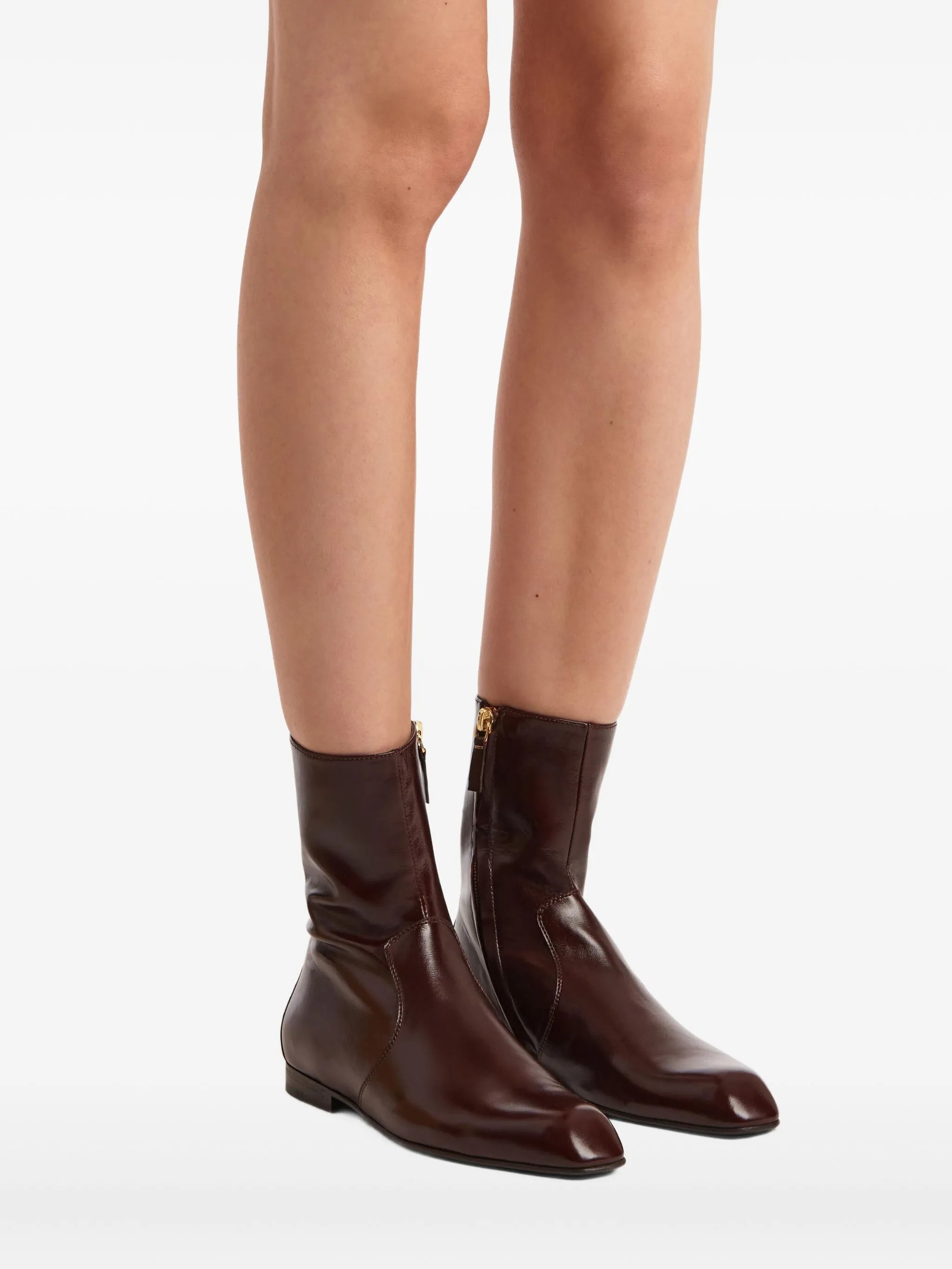 Khaite Colt Glossed Leather Ankle Boots In Burgundy