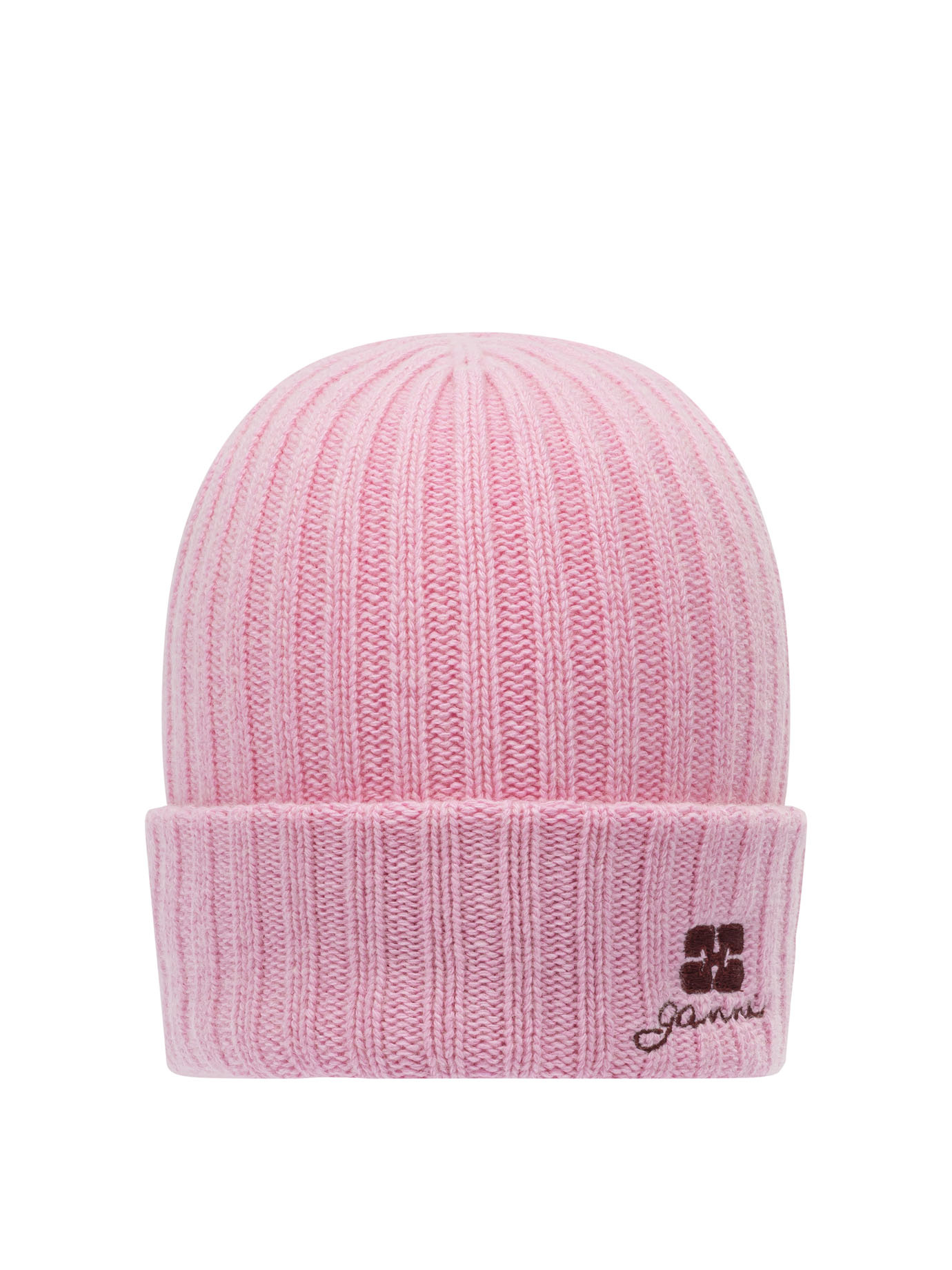 Ganni Ribbed Knit Hat In Pink