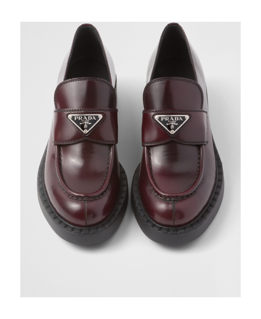 Prada Chocolate Cognac Brushed Leather Moccasin Women In Brown