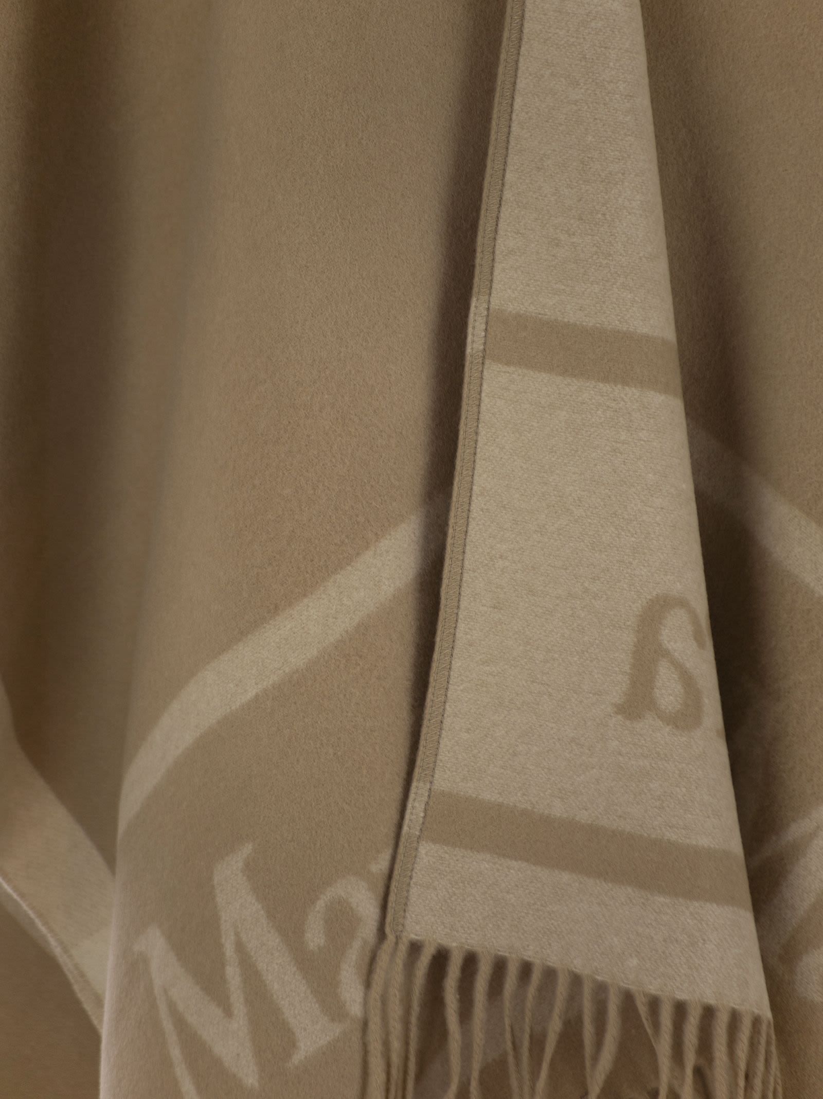Max Mara Fringed Wool Cloak In Brown
