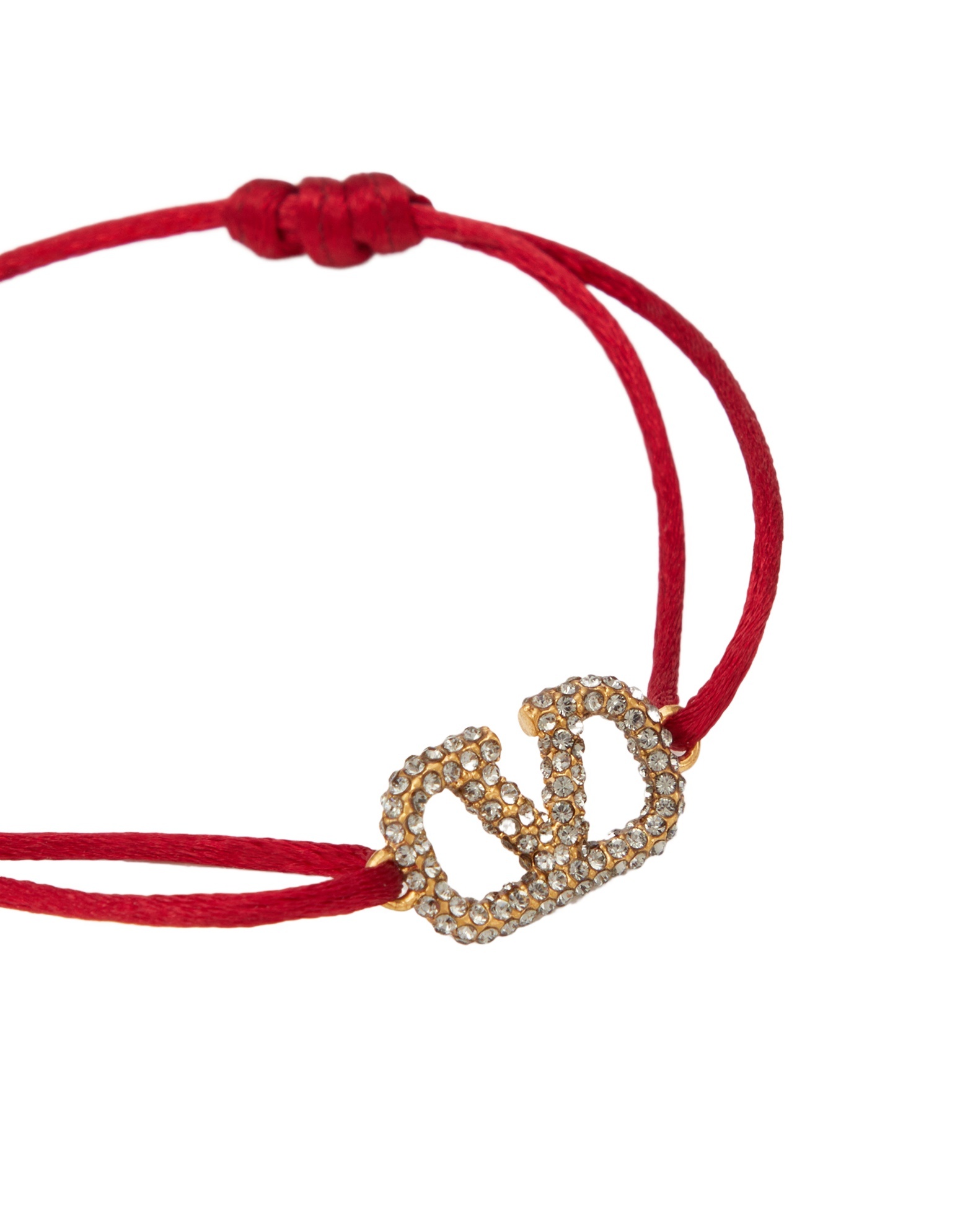 Shop Valentino Vlogo Signature Bracelet In Cotton And Swarovski Crystals In Red