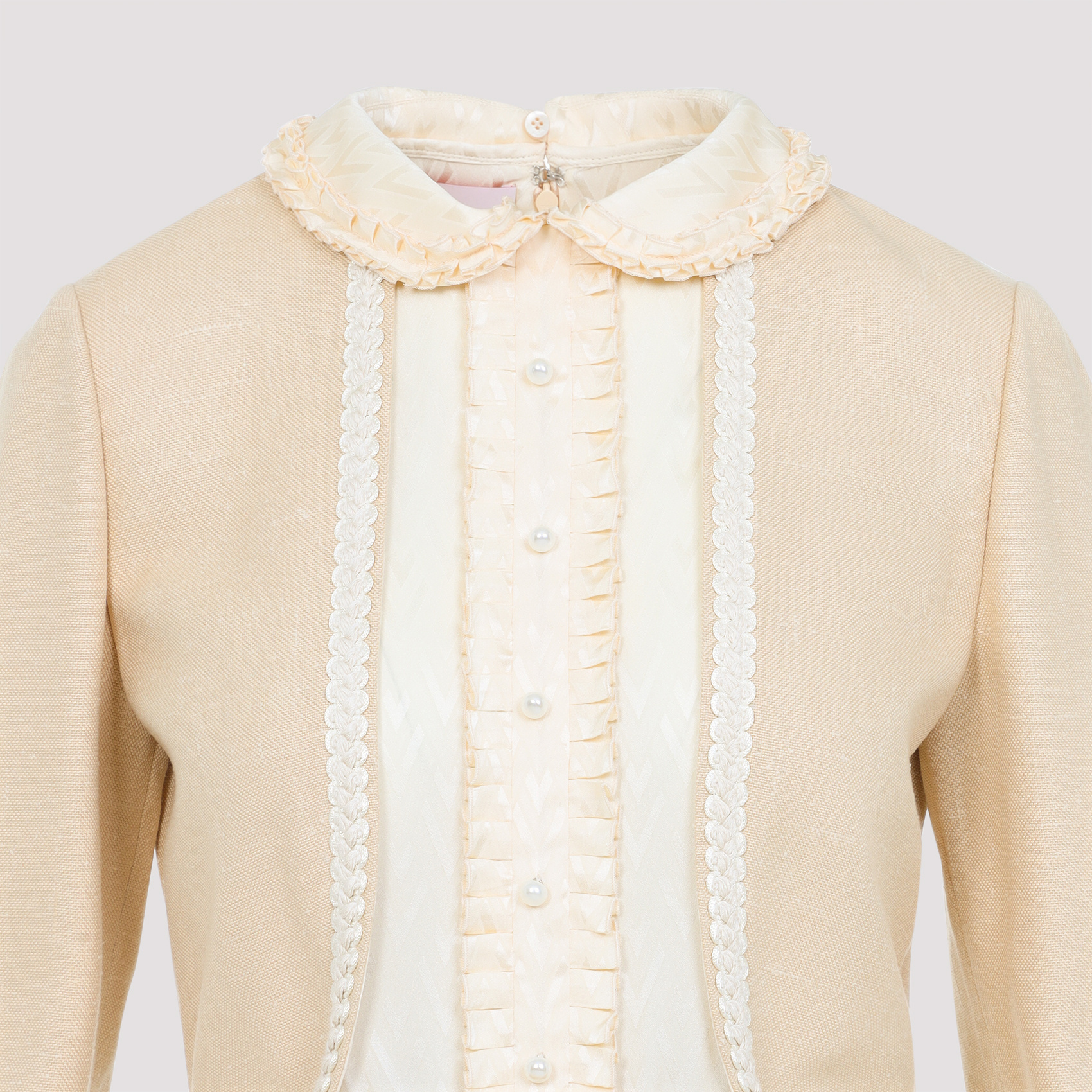 Valentino Nude Viscose-silk Blend Dress With Feather-accented Cuffs In Nude
