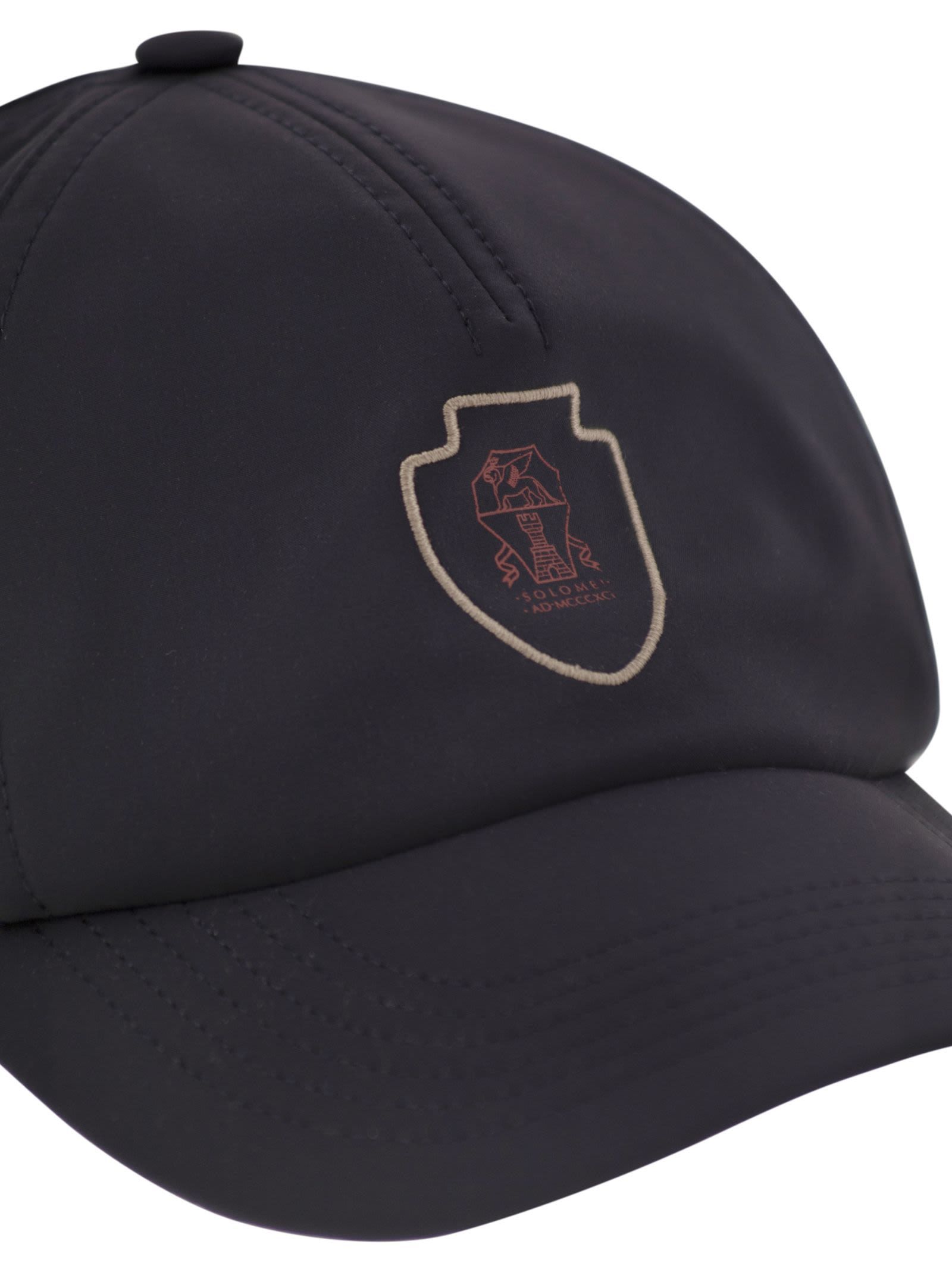 Brunello Cucinelli Baseball Cap In Tech Fabric With Logo In Black