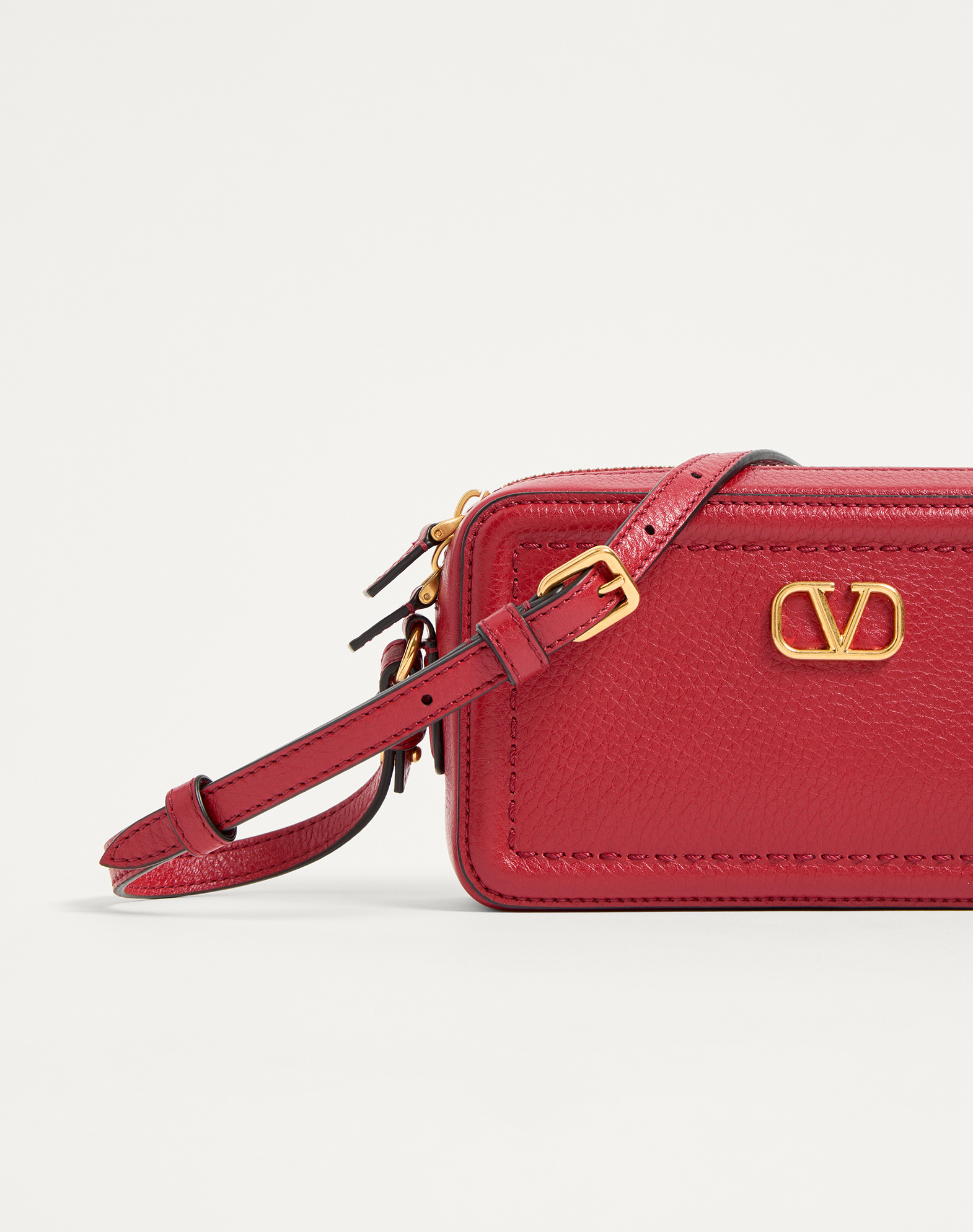Valentino Garavani Alltime Leather Shoulder Bag With Vlogo Signature Detail In Red