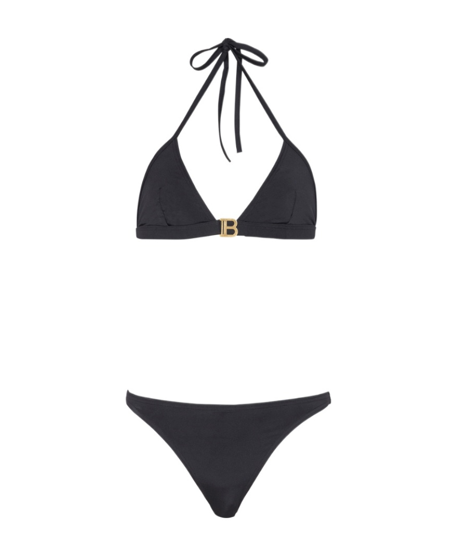 Balmain Logo-print Triangle Bikini Set In Black