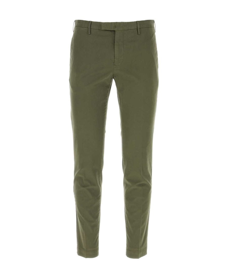 Pt Torino Olive Green Stretch Cotton Pant In Green
