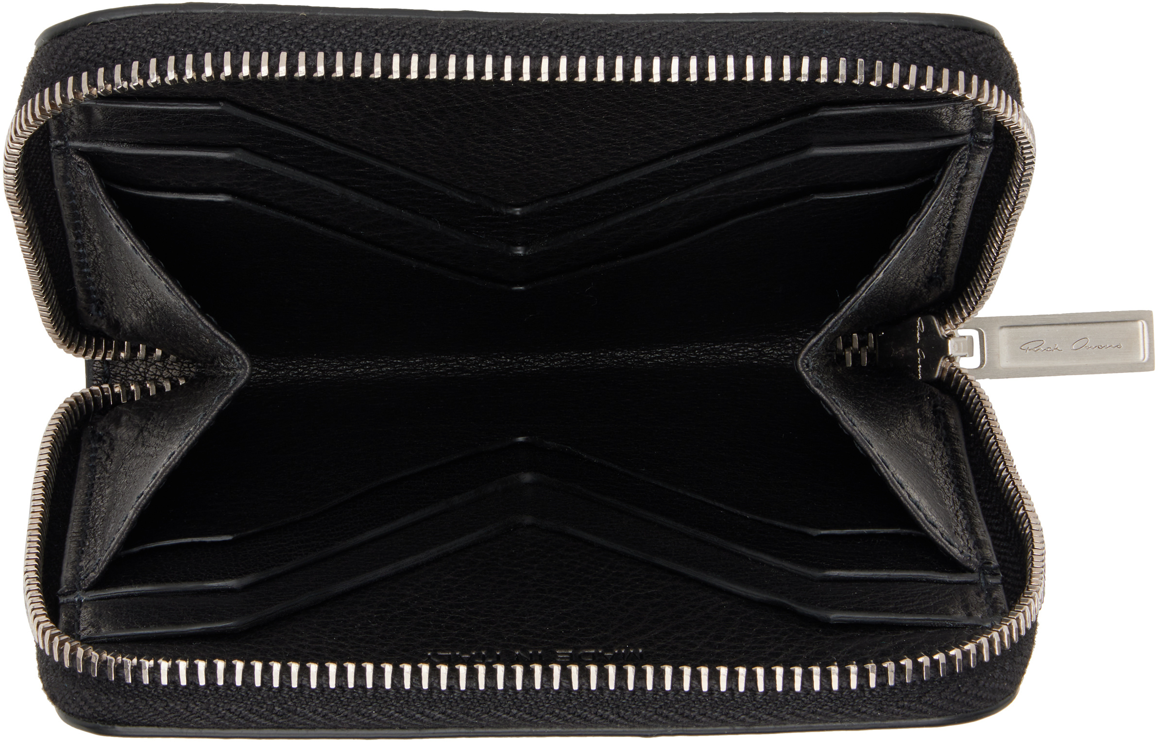 Rick Owens Logo Embossed Zip Around Wallet In Black