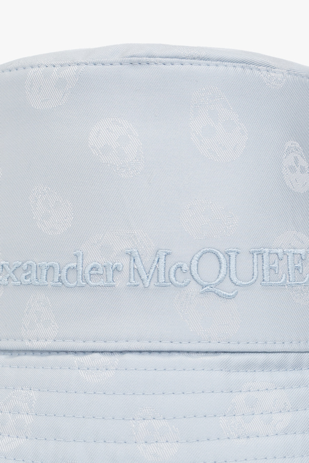 Alexander Mcqueen Light Blue Bucket Hat With Skull Pattern In White