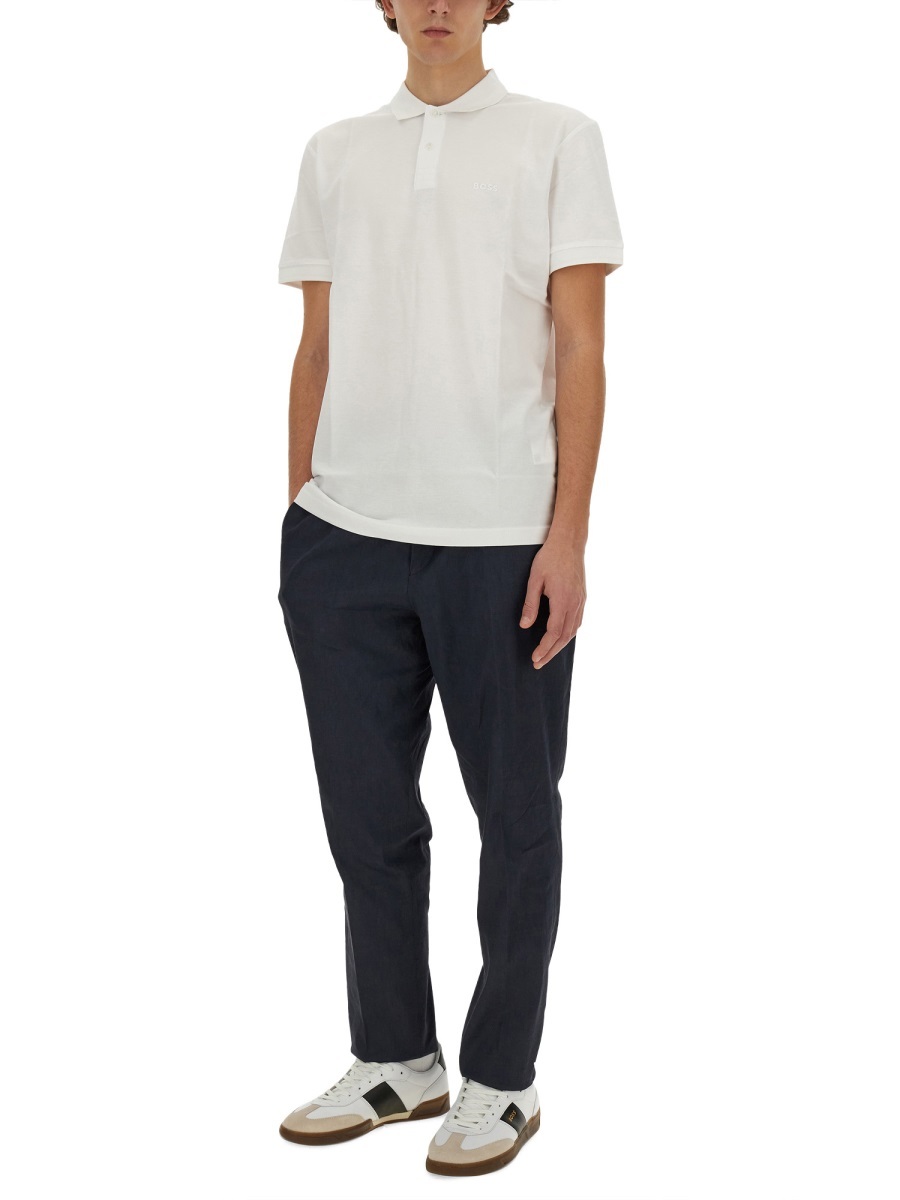 Hugo Boss Logo Pattern Polo Shirt In White