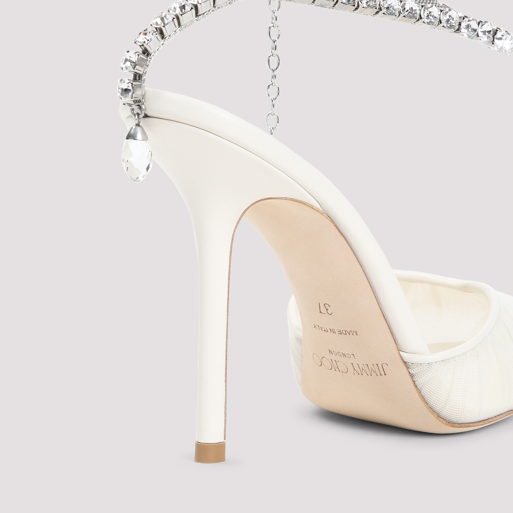 Jimmy Choo Saeda Crystal Ankle Strap Pointed Toe Pump In White