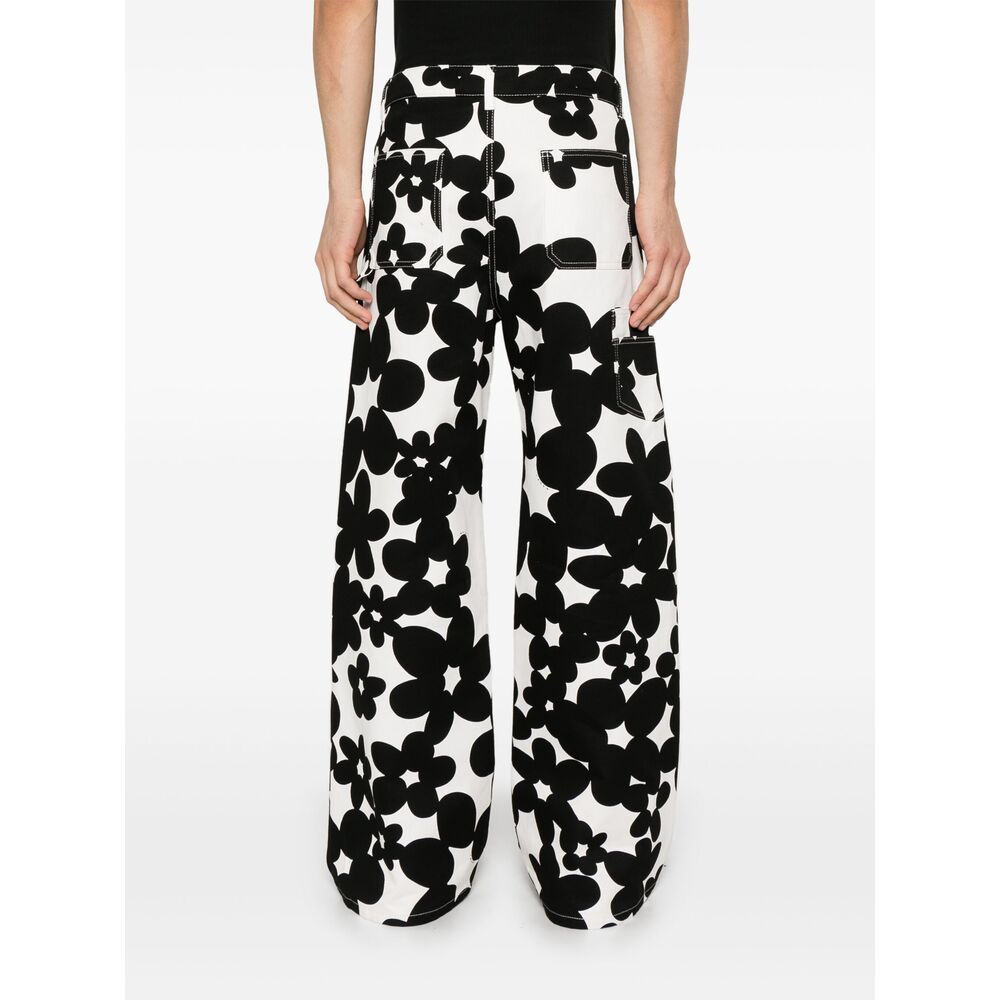 Marni Floral-print Gabardine Trousers In Black