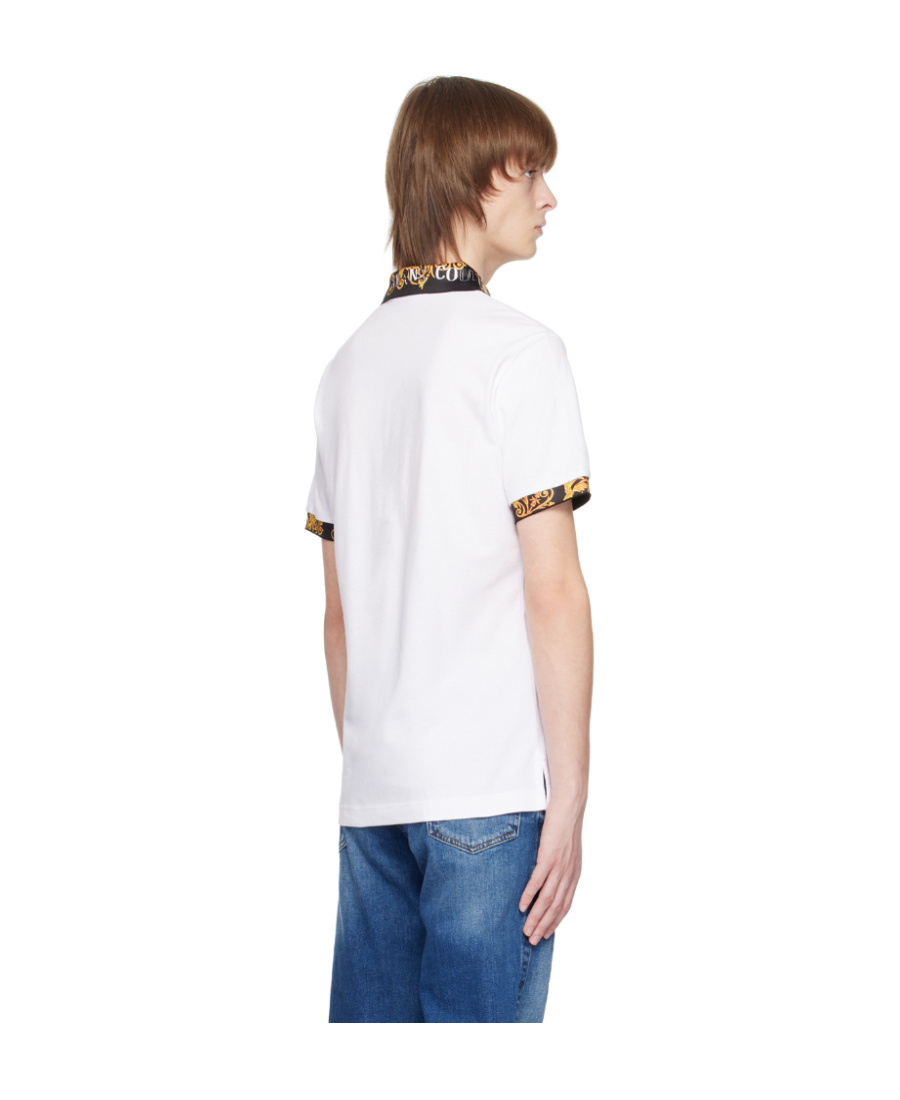 Shop Versace Jeans Lapel Short-sleeved Polo Shirt In White
