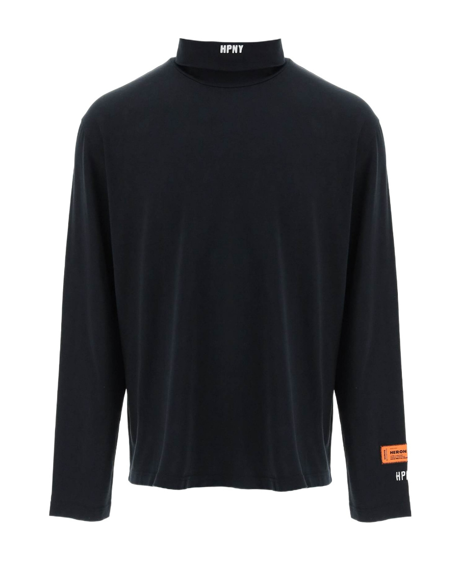 Heron Preston Black Turtleneck Pullover With Contrasting Logo Embroidery In Cotton Man In Black