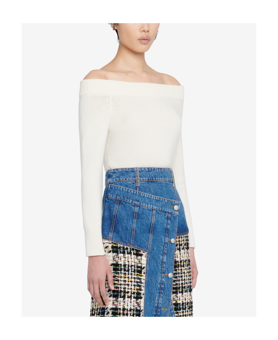 Alexander Mcqueen Off-shoulder Ribbed-trimmed Jumper In White