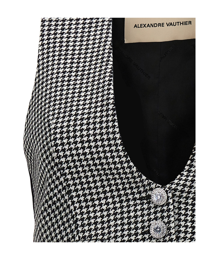 Alexandre Vauthier Houndstooth Pattern V-neck Sleeveless Waistcoat With Adjustable Back Strap In Black