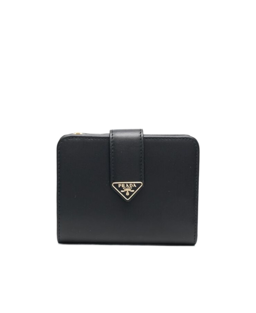 Prada Triangle-logo Leather Bi-fold Wallet In Black