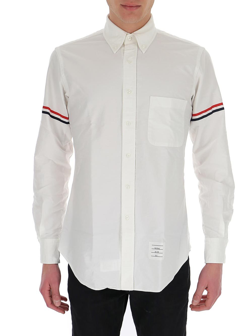 Thom Browne Cotton Shirt With Chest Pocket And Cuffed Sleeves In White