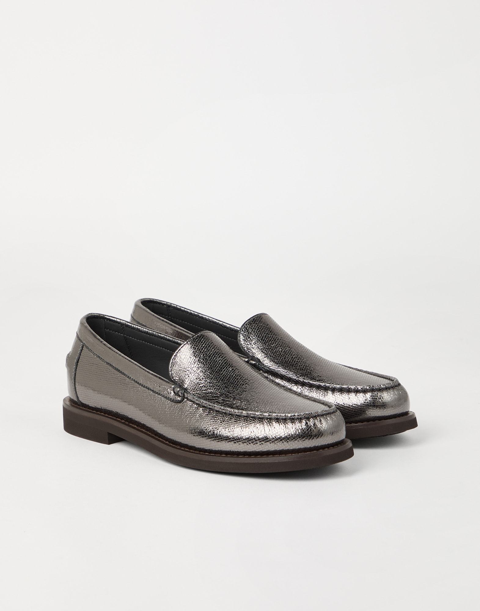 Brunello Cucinelli Leather Loafers In Metallic