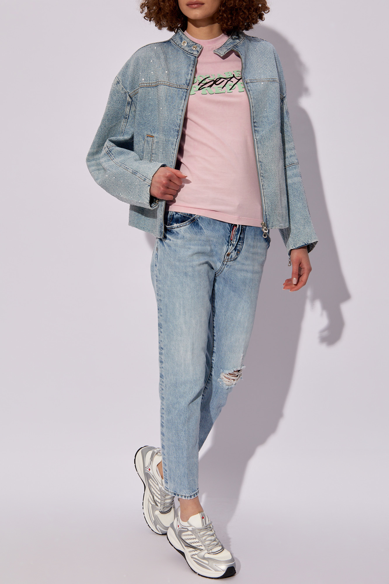Dsquared2 Acid Wash Sexy Preppy Printed T-shirt In Nude