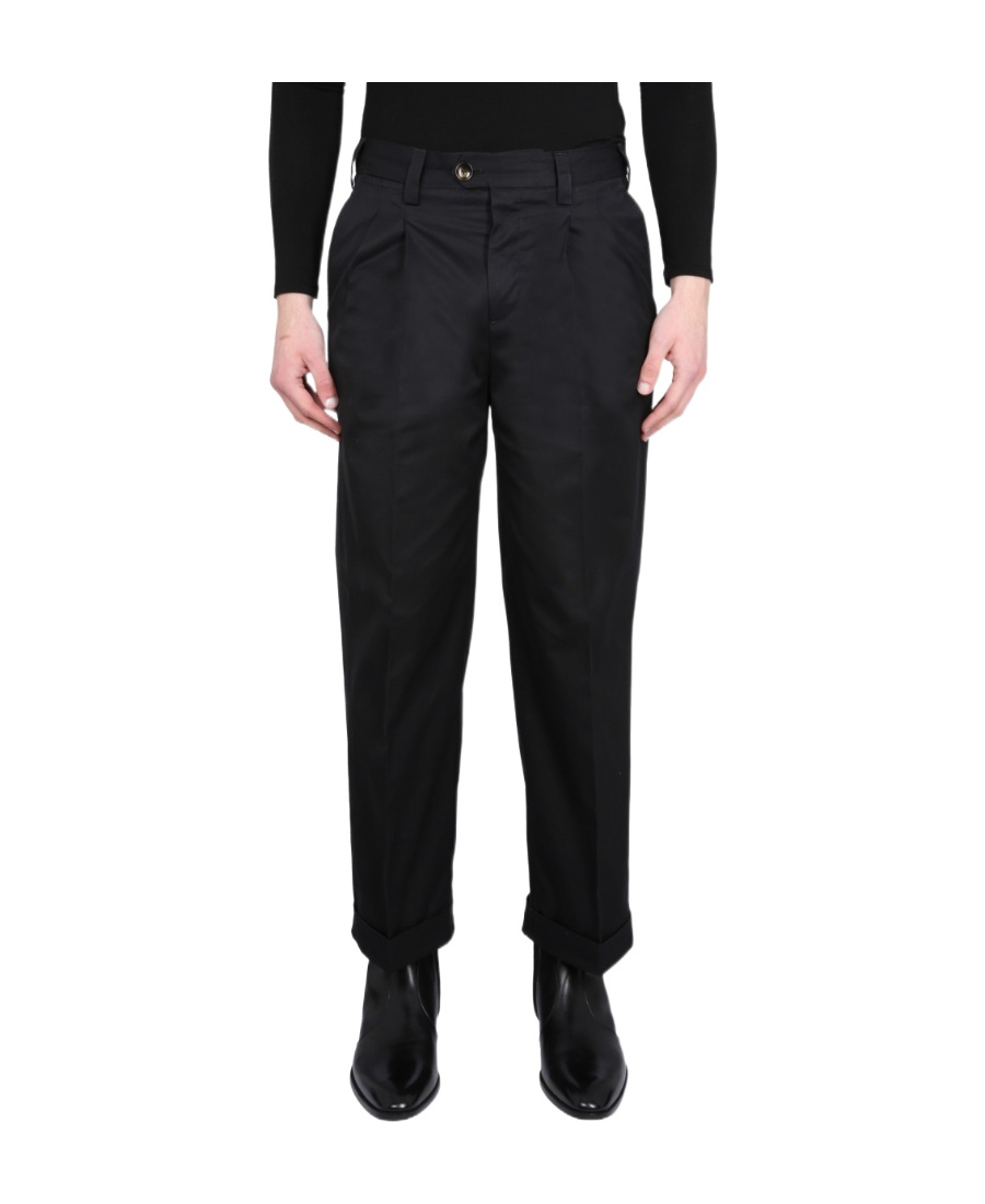 Pt Torino Stretch Cotton Blend Pant With Front Crease In Black