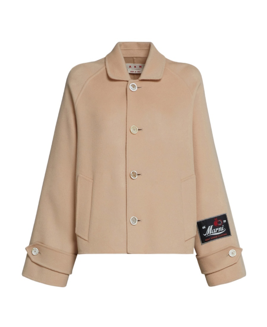 Marni Logo-patch Shirt Jacket In Nude