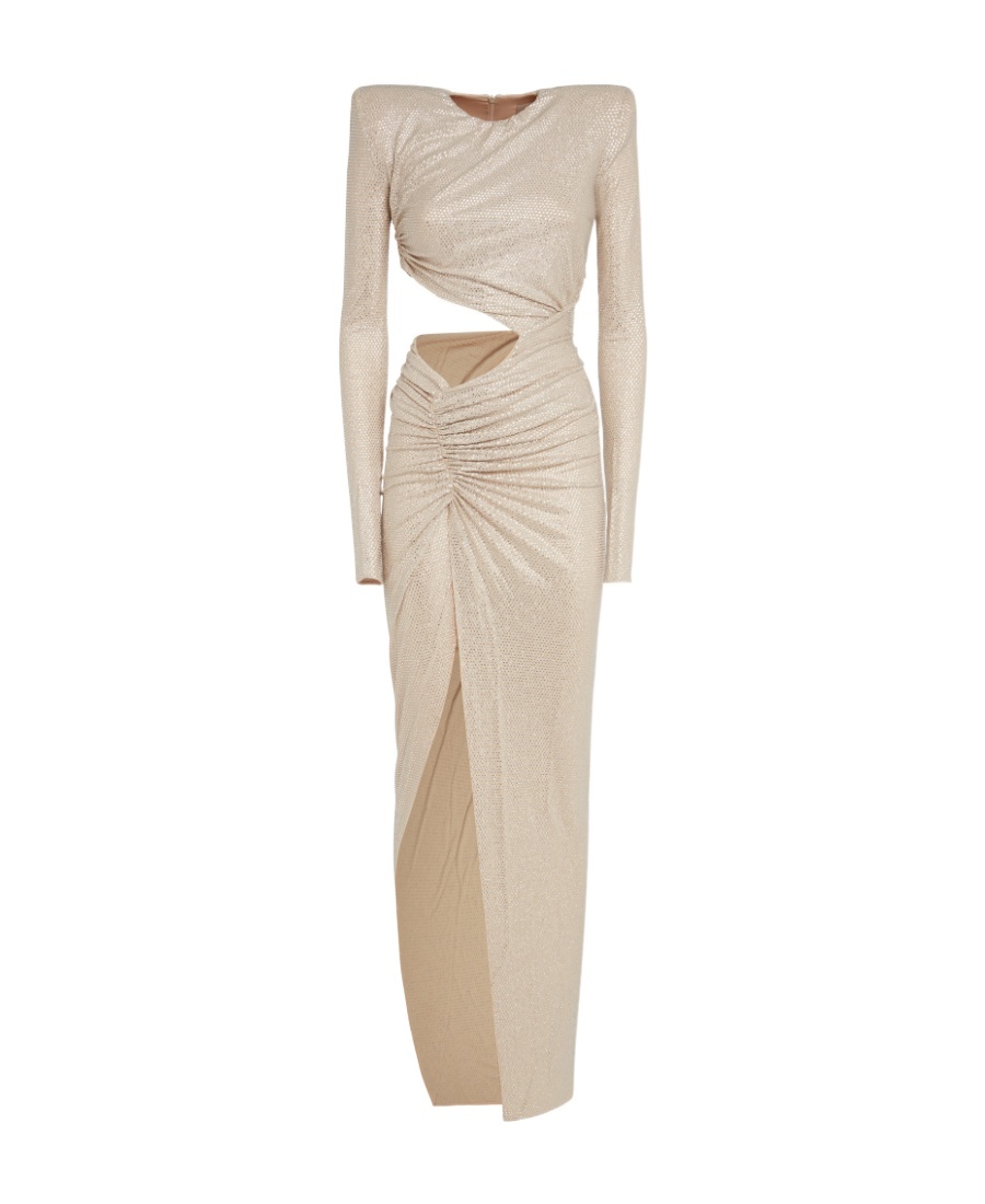 Alexandre Vauthier Long-sleeved Round-necked Dress In Nude