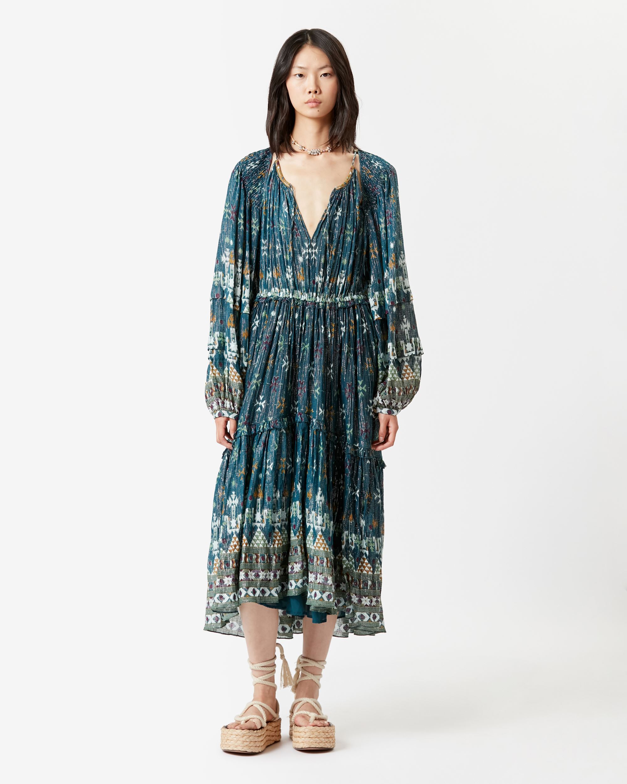 Shop Isabel Marant Étoile Fratela Cotton And Lurex Dress In Blue