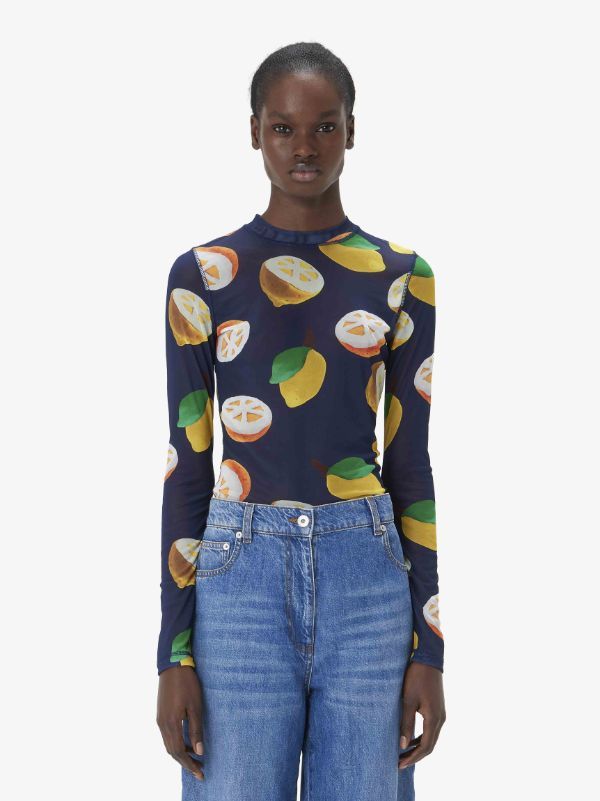 Jw Anderson Long Sleeve Mesh Top In Black