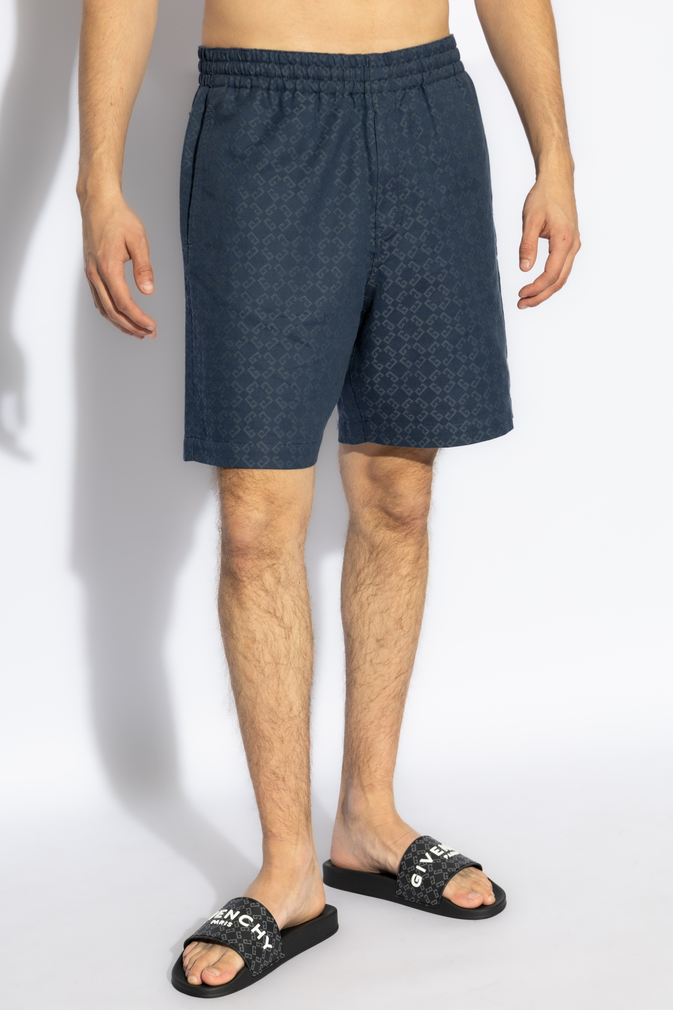 Givenchy Monogram 72 Jacquard Denim Bermuda Shorts In Blue