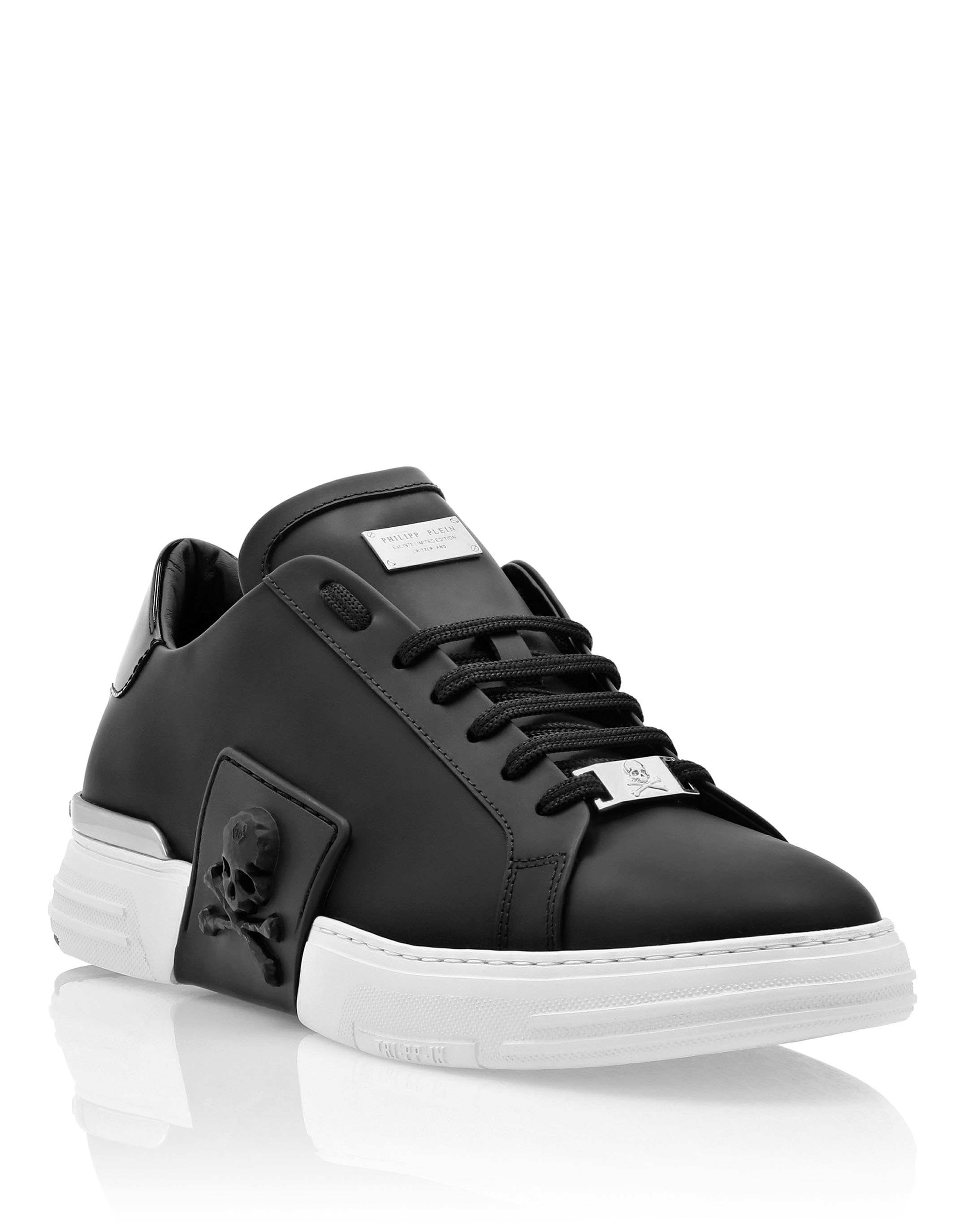 Philipp Plein Leather Sneakers With Distinctive Logo Detail In Black