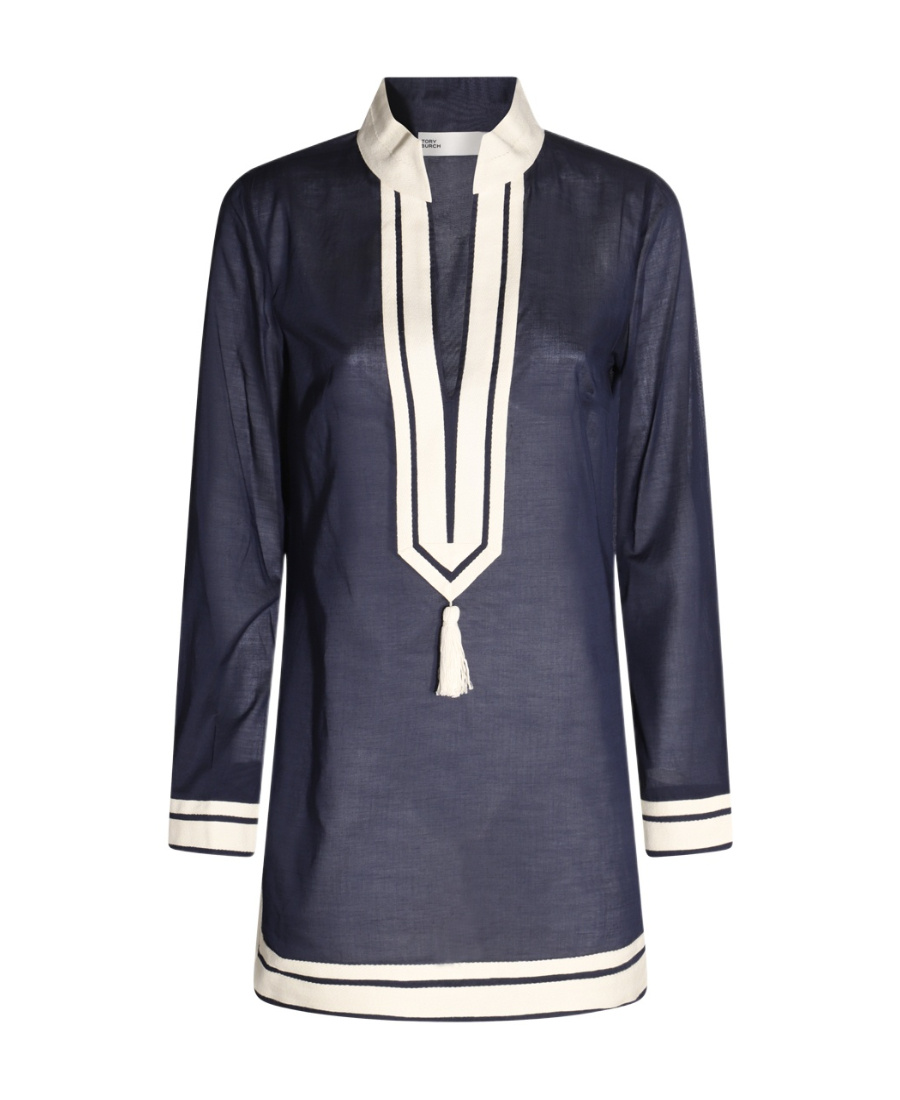 Shop Tory Burch Colour-block Cotton Tunic In Black