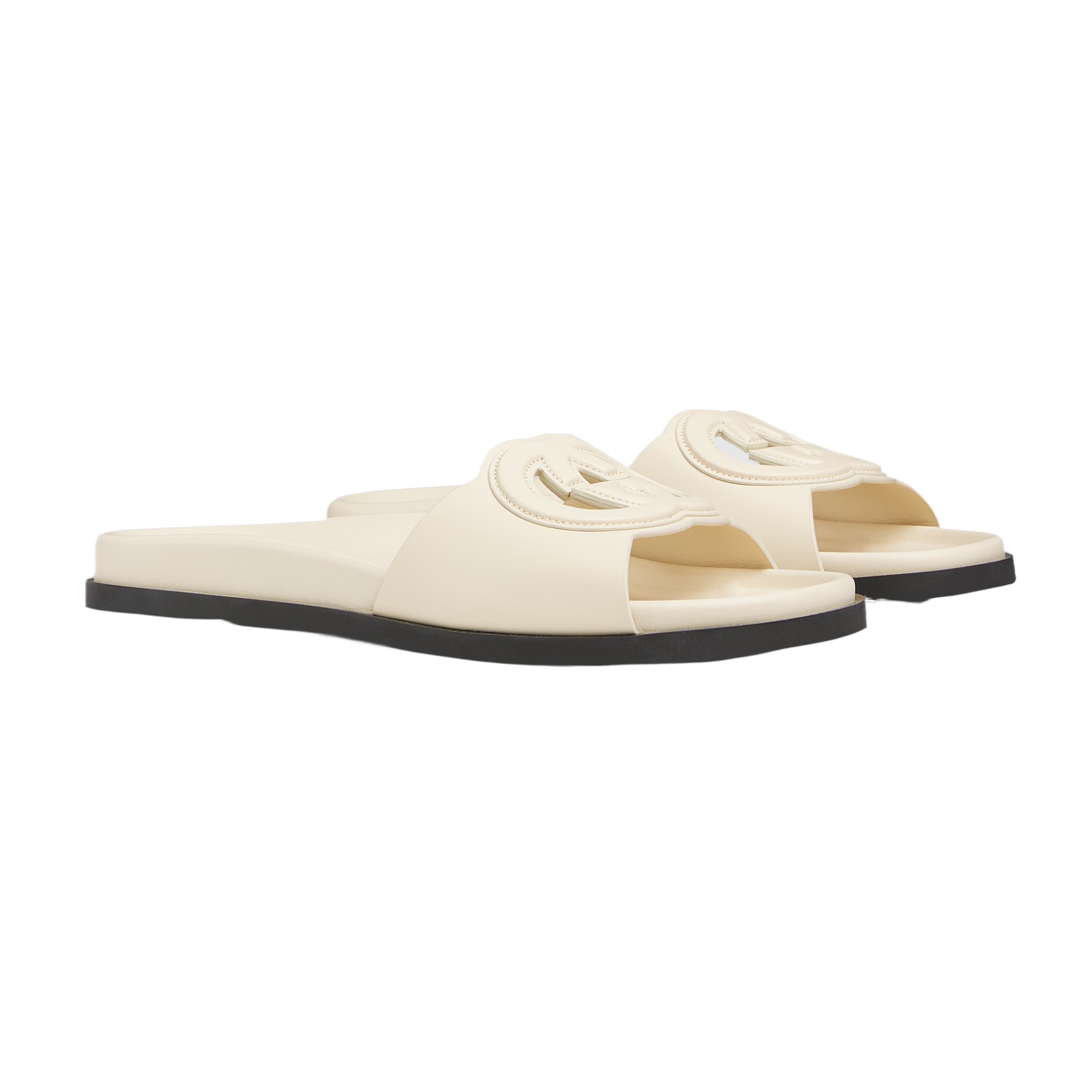 Gucci Womens  Branded Slip-on Leather Sliders In Ivory