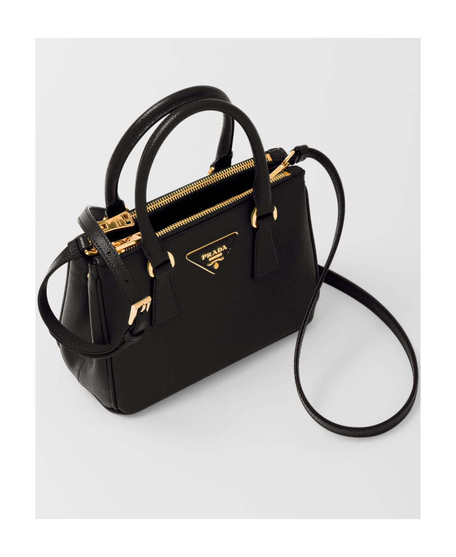 Prada Mini Leather Galleria Top-handle Bag In Black