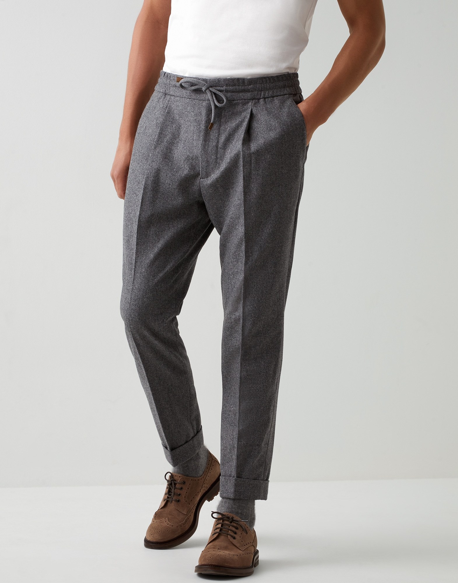 Brunello Cucinelli Pleated Drawstring Trousers In Gray