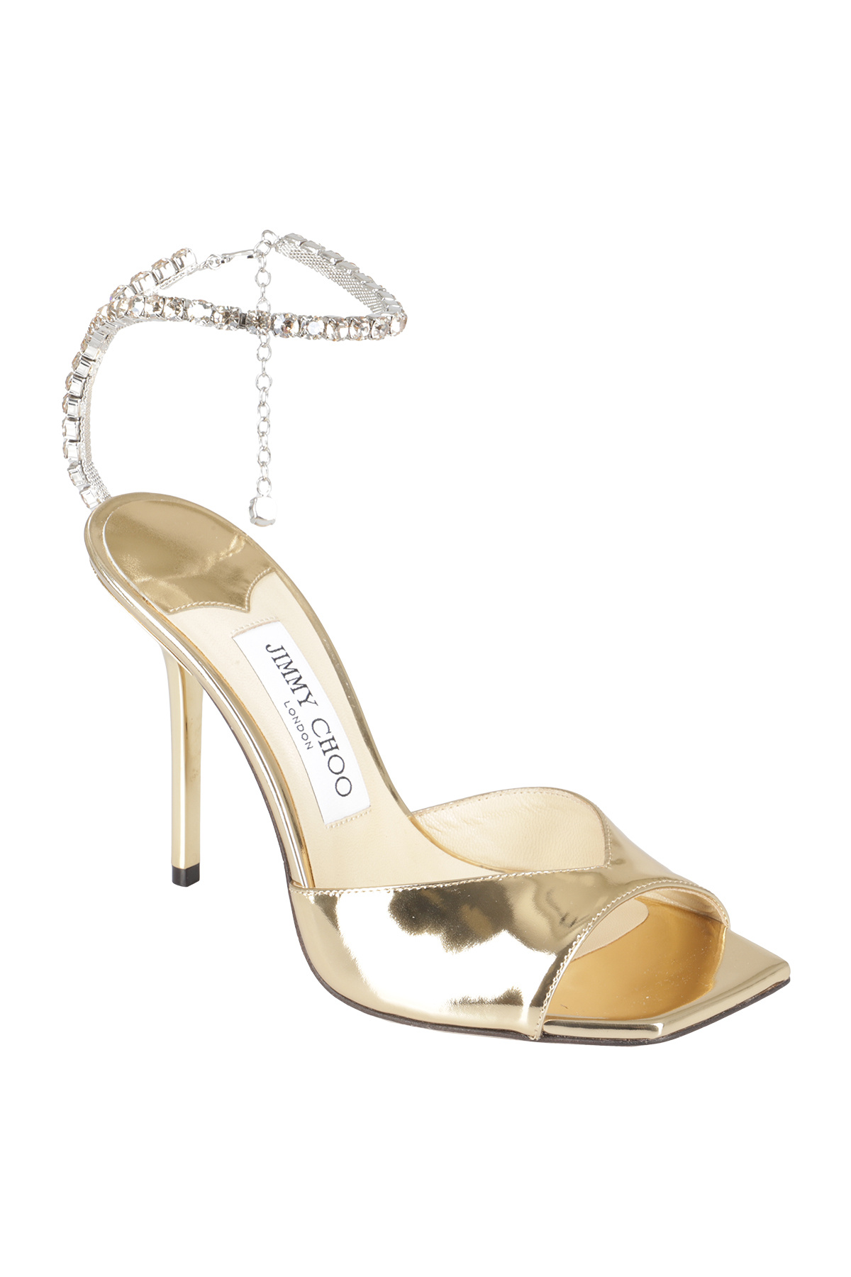 Jimmy Choo Saeda Metallic Crystal Ankle-strap Sandals In Nude