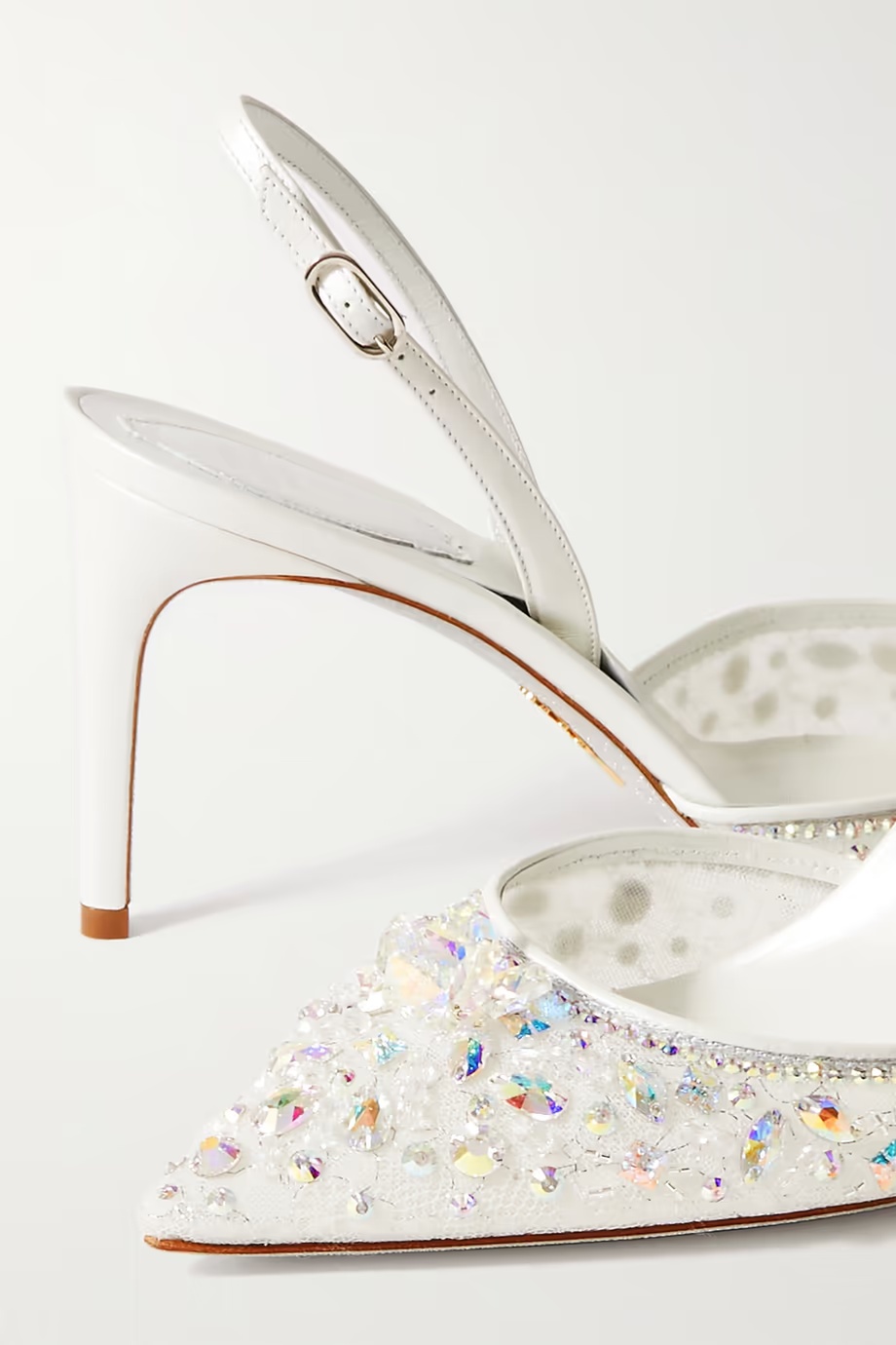 René Caovilla Lace Embellished Sling Back Pumps In White
