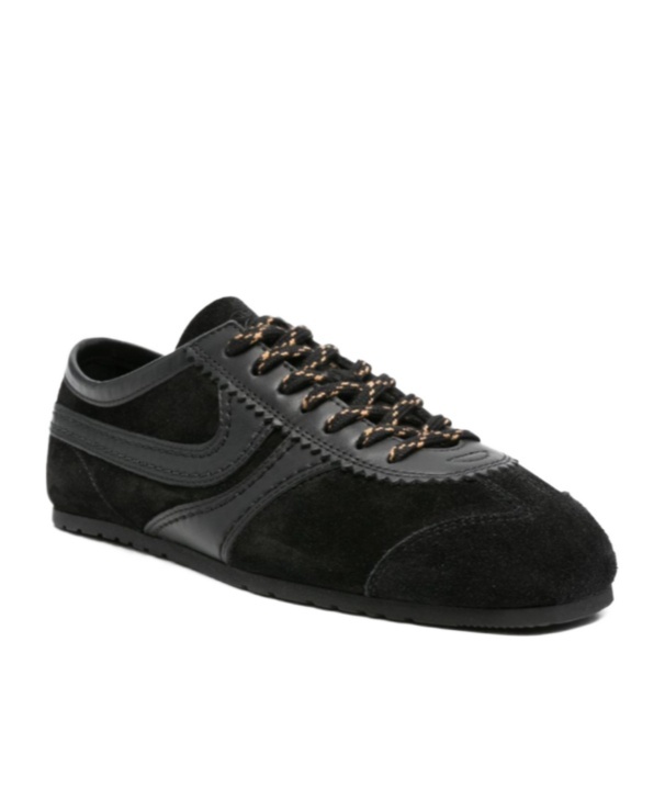Dries Van Noten Suede Texture Sneakers Featuring Contrast Stitching In Black