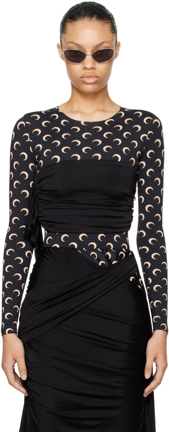 Marine Serre Black Bandeau Cropped Top In Black