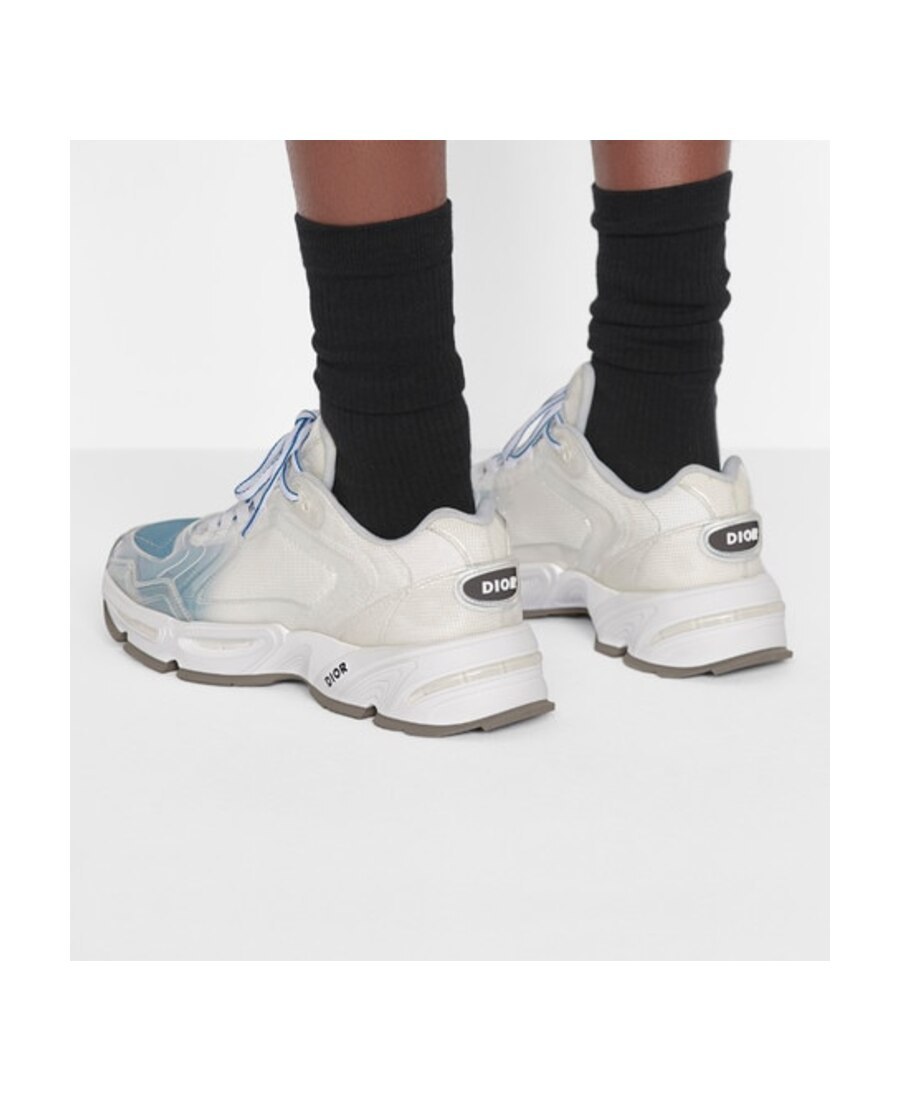 Dior Blue Mesh Flat Casual Sneakers In White