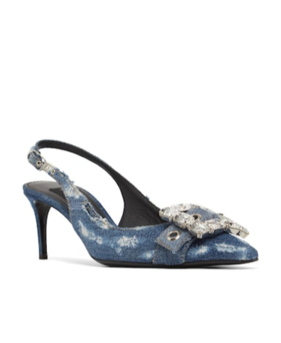 Shop Dolce & Gabbana Denim Stitched High Heels