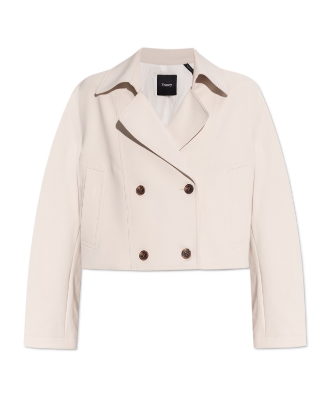 Theory Admiral Crepe Double-breasted Crop Trench Coat In White
