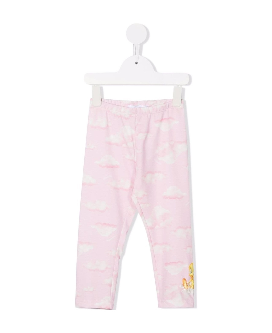 Monnalisa Tweety-motif Cloud-print Leggings In Pink