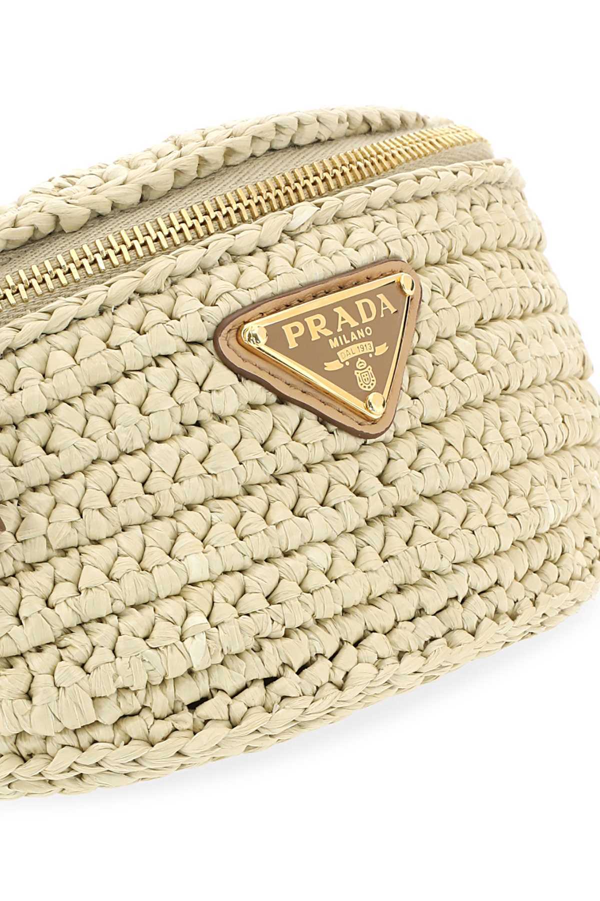 Prada Raffia Wrist Pouch With Adjustable Fabric Strap In Nude