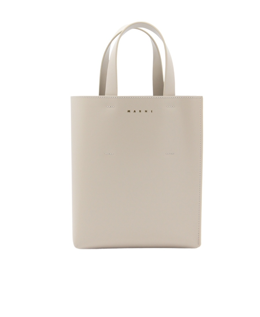 Marni Mini Museo Leather Tote Bag In Nude
