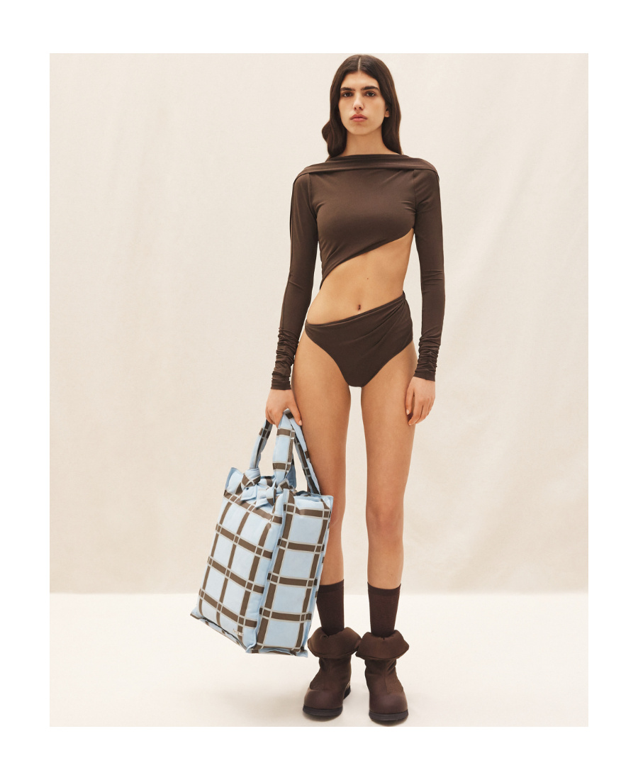 Jacquemus Asymmetric Cropped Bodysuit In Brown