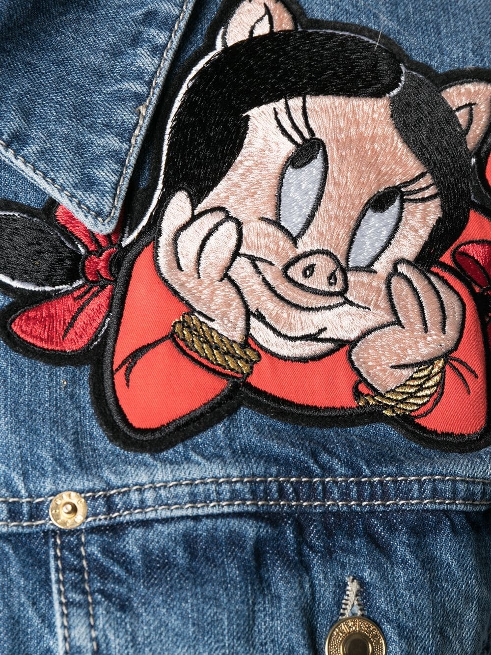 Moschino Porky Pig Embroidered Patch Denim Jacket In Blue