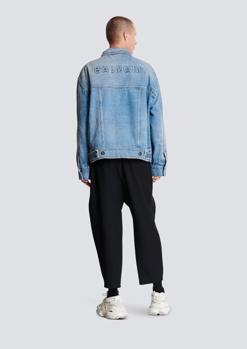 Shop Balmain Denim Jacket With Logo In Blue