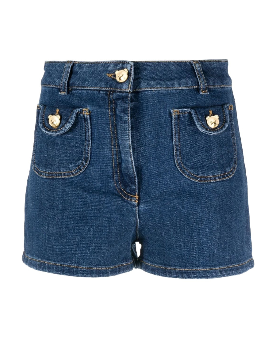 Moschino High-waisted Denim Shorts With Gold-tone Accents In Nude